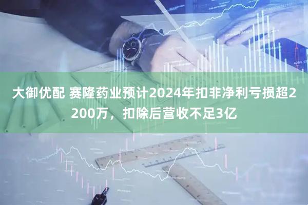 大御优配 赛隆药业预计2024年扣非净利亏损超2200万，扣除后营收不足3亿