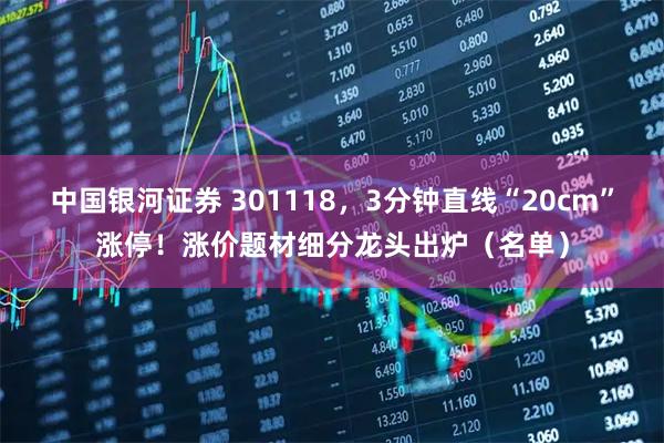 中国银河证券 301118，3分钟直线“20cm”涨停！涨价题材细分龙头出炉（名单）